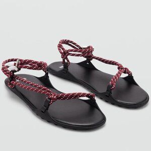 CUTE and COMFY Mango Rope Braided Straps Combined Lace-up Sandals Burgundy 9.5